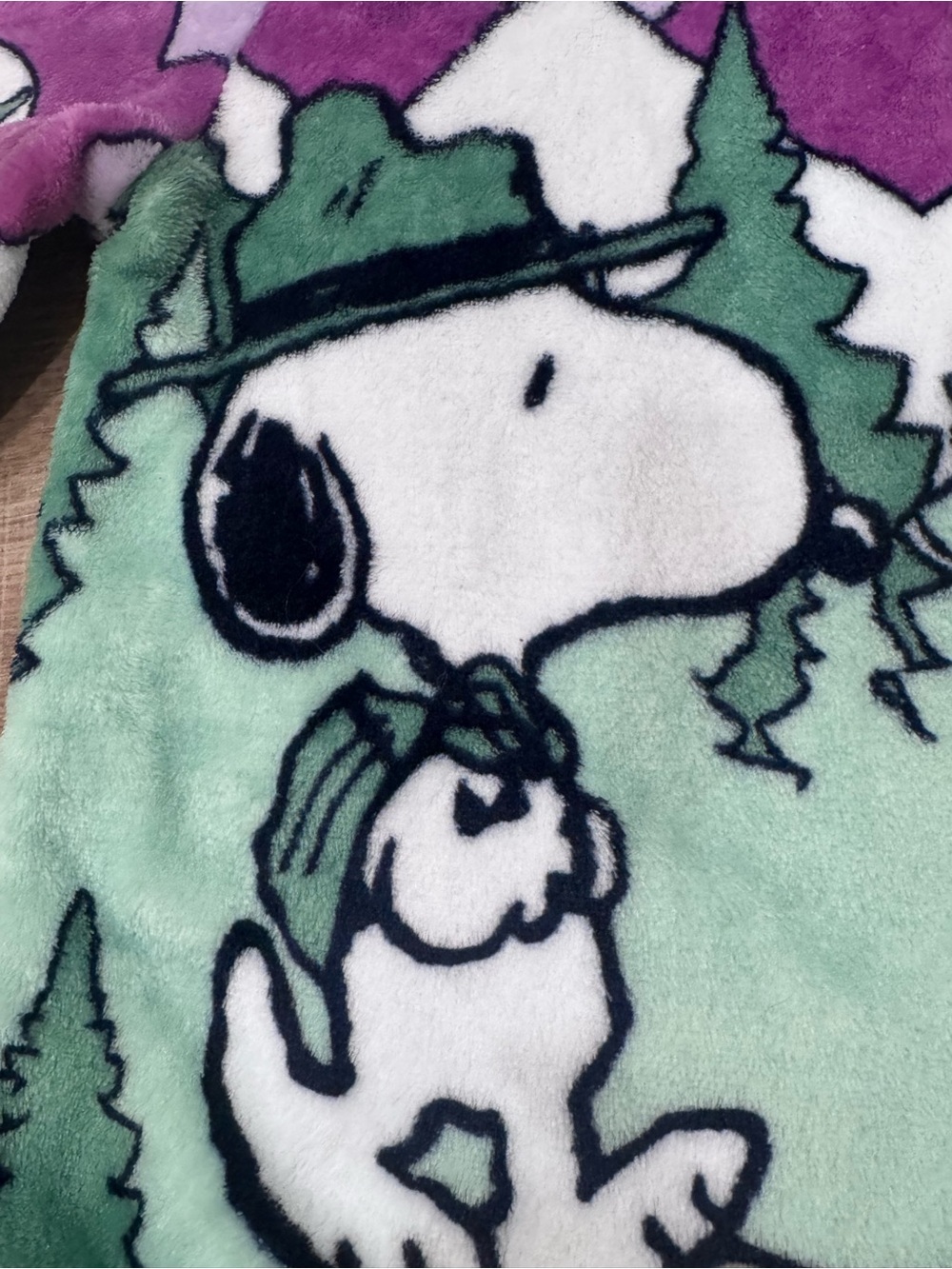 Peanuts Snoopy Outdoor Adventure Fleece Jacket Purple Green S/P - Picture 2 of 7